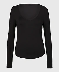 Long sleeve brushed jersey v-Neck top Tuxedo Black