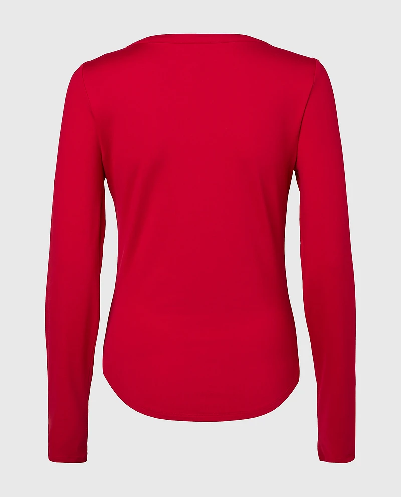 Long sleeve brushed jersey v-Neck top Crimson