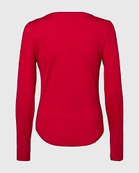 Long sleeve brushed jersey v-Neck top Crimson