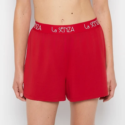 La Senza | Brush Jersey Shorts with art deco logo in Crimson | Polyester | Crimson | XS