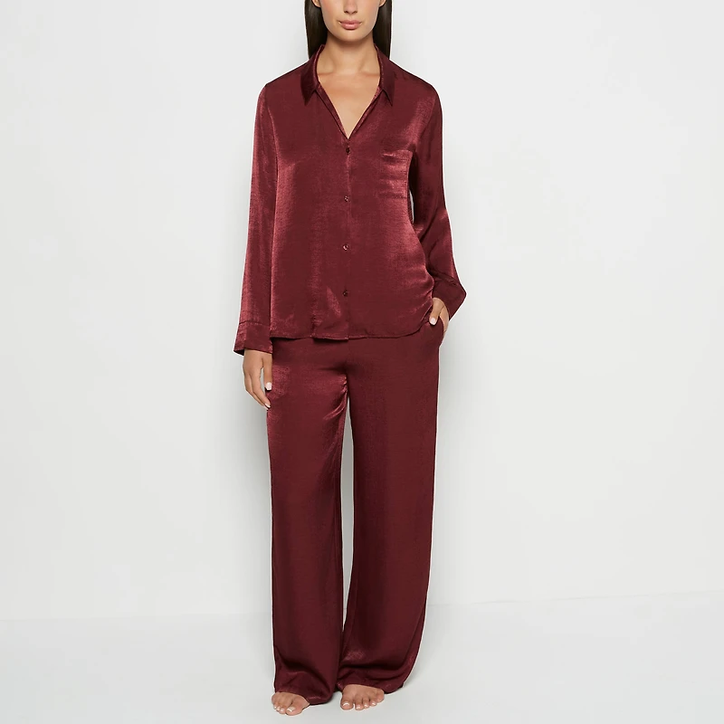 Satin Sleep shirt with button front Russian Ruby