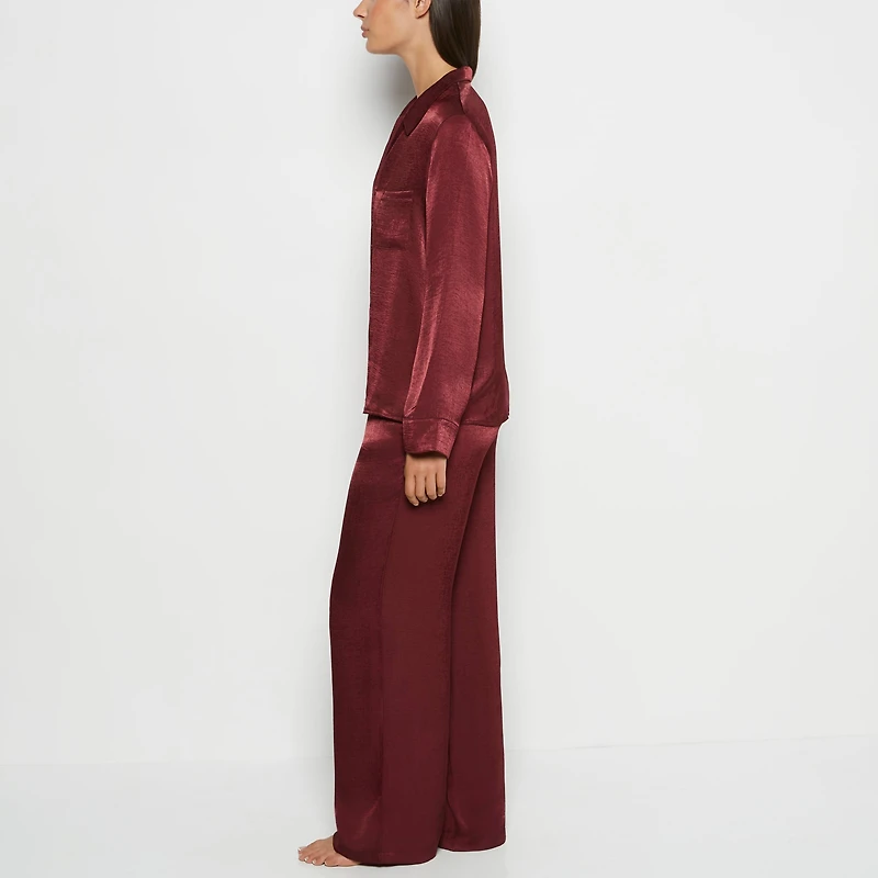 Satin Sleep shirt with button front Russian Ruby