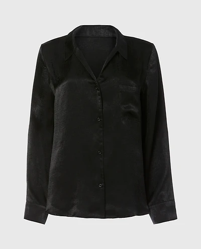 Satin Sleep shirt with button front Tuxedo Black