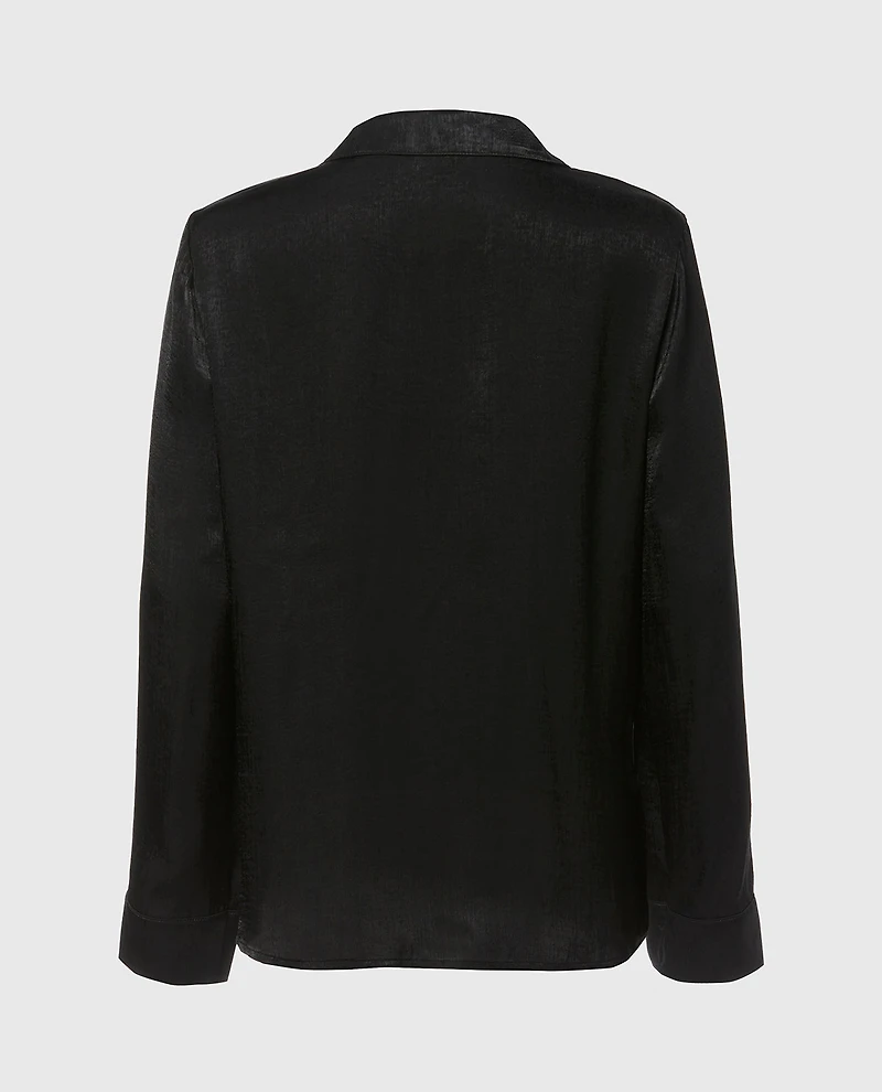 Satin Sleep shirt with button front Tuxedo Black