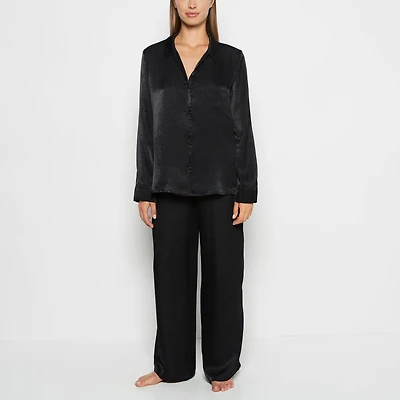 La Senza | Satin Sleep shirt with button front in Tuxedo Black | Satin | Tuxedo Black | XL