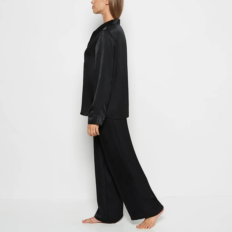 La Senza | Satin Sleep shirt with button front in Tuxedo Black | Satin | Tuxedo Black | XL