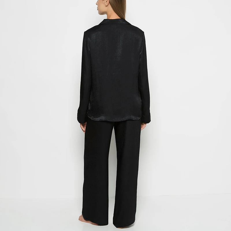 Satin Sleep shirt with button front Tuxedo Black