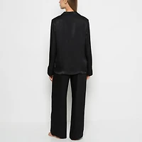 Satin Sleep shirt with button front Tuxedo Black