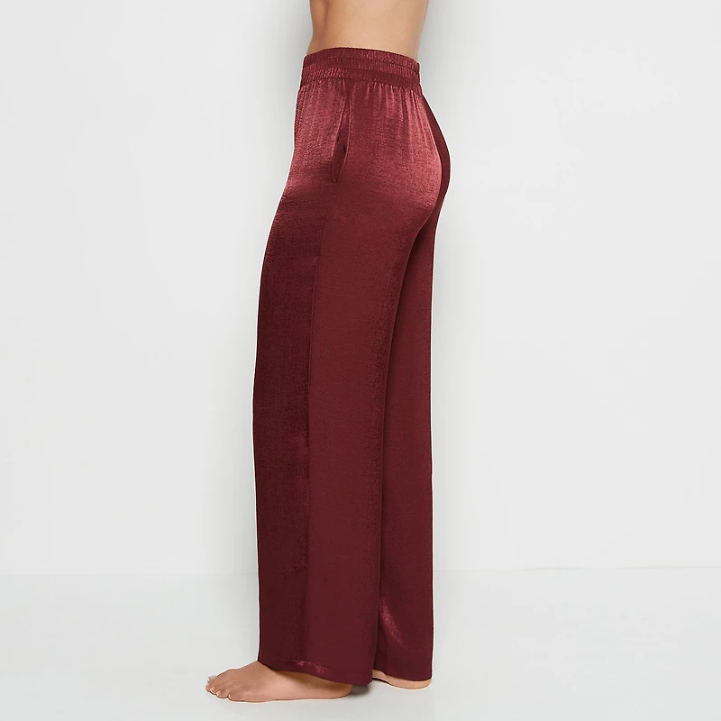 Satin Sleep Pant with button Front Russian Ruby
