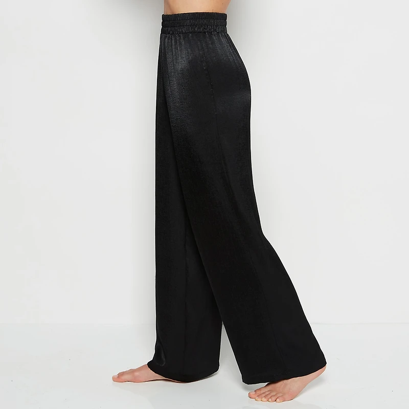 Satin Sleep Pant with button Front Tuxedo Black