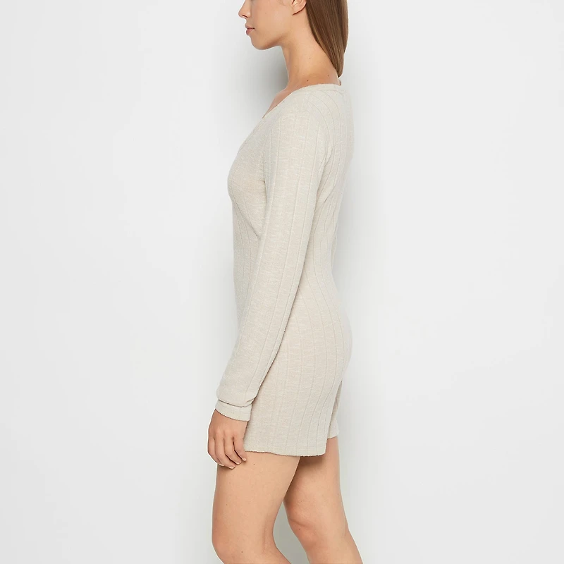 Placket Front Onesie Cozy Light Oatmeal