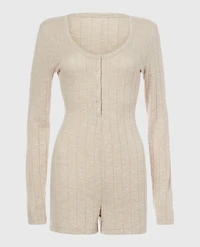 Placket Front Onesie Cozy Light Oatmeal