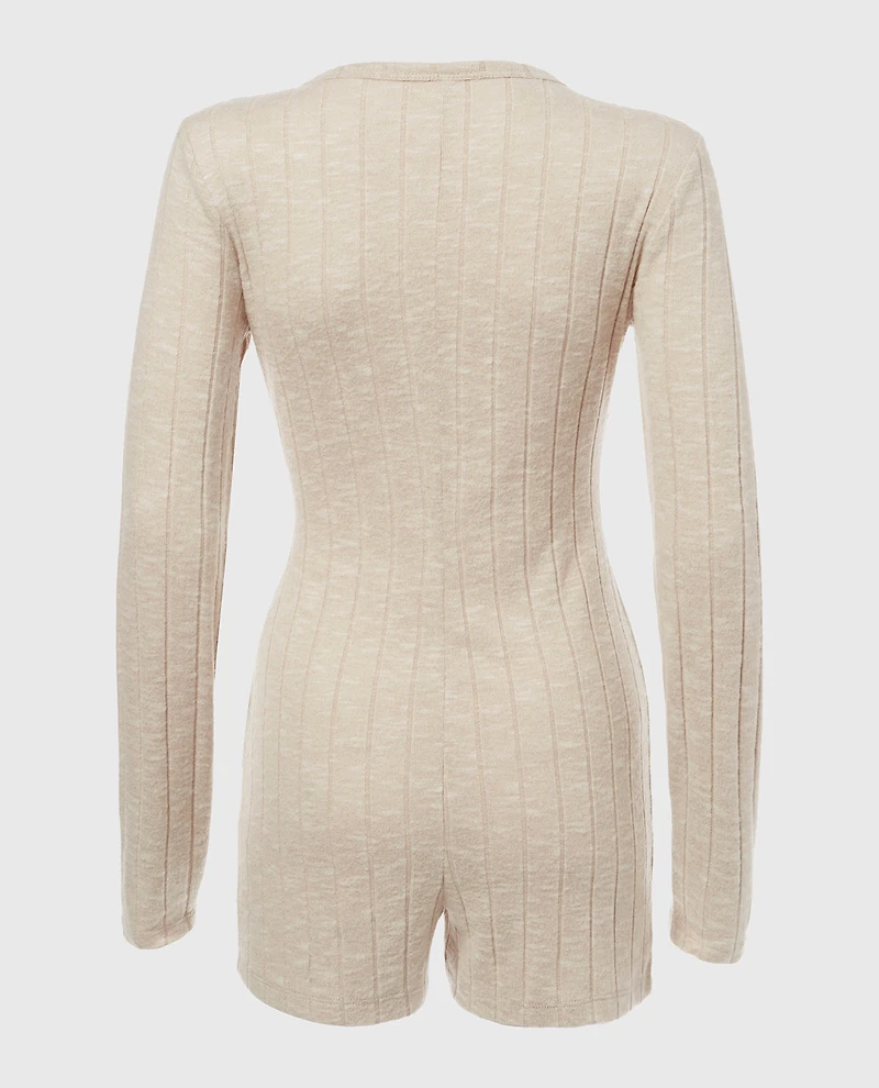 Placket Front Onesie Cozy Light Oatmeal