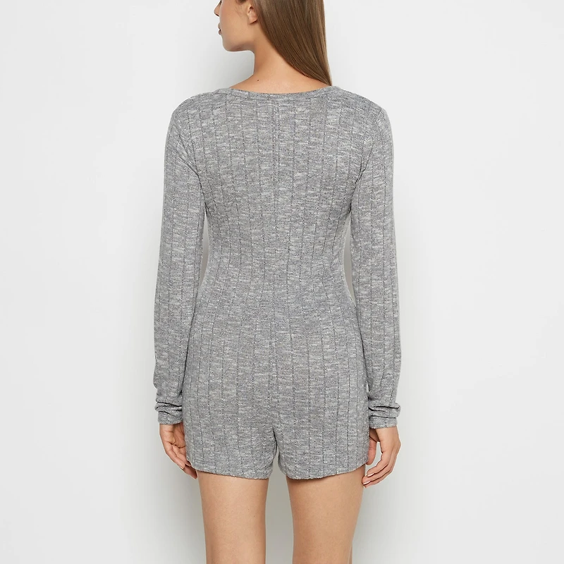 Placket Front Onesie Light Grey Cozy