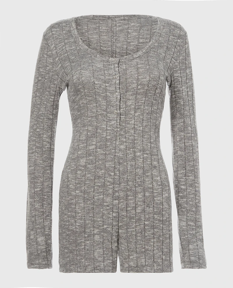 Placket Front Onesie Light Grey Cozy