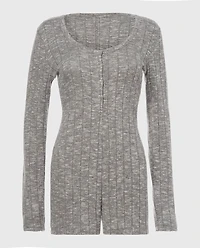 Placket Front Onesie Light Grey Cozy