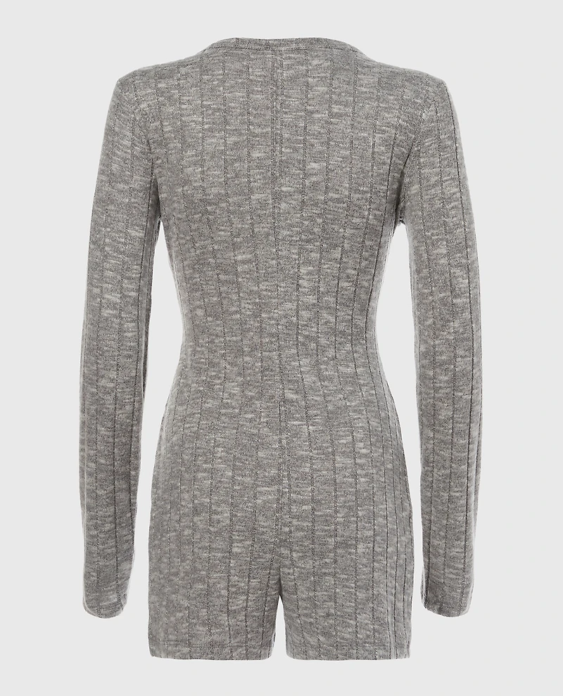 Placket Front Onesie Light Grey Cozy