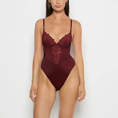 Push Up Demi bodysuit with reverie lace cup Russian Ruby