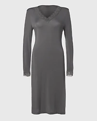Modal with Lace V-Neck Sleep Shirt Smoked Pearl