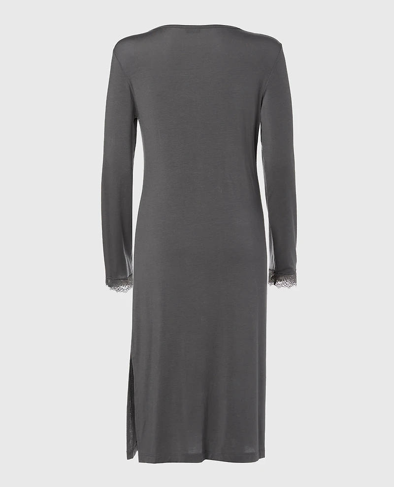 Modal with Lace V-Neck Sleep Shirt Smoked Pearl