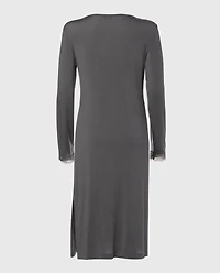 Modal with Lace V-Neck Sleep Shirt Smoked Pearl