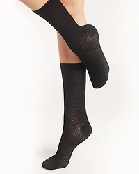La Senza | Textured Crew Socks in Black | Tuxedo Black | O/S