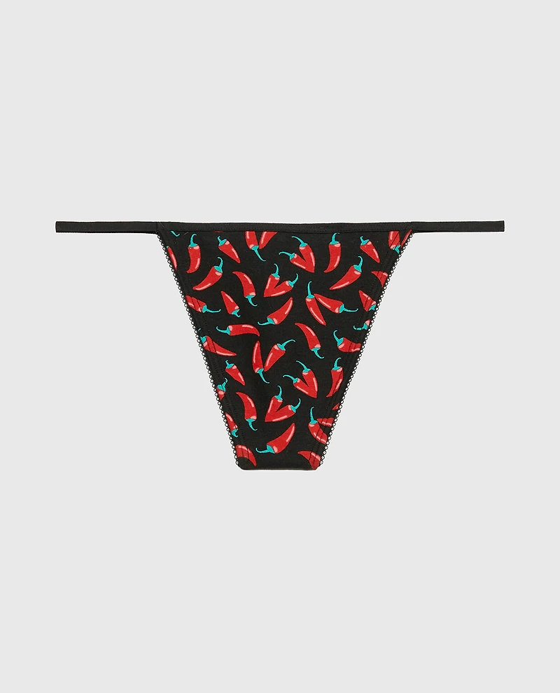 G-String Cotton Panty and Picot Trim Hot Chili Peppers
