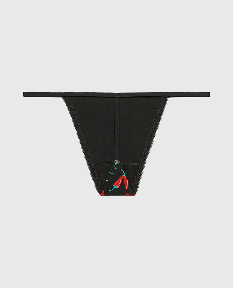 G-String Cotton Panty and Picot Trim Hot Chili Peppers