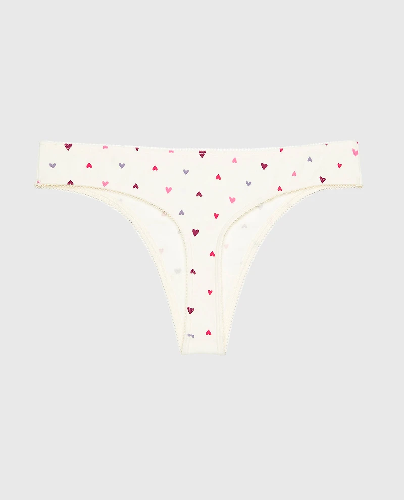 Thong Cotton Panty and Picot Trim Tossed Heart