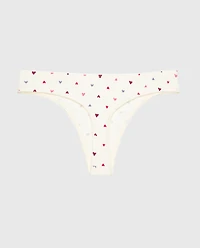 Thong Cotton Panty and Picot Trim Tossed Heart