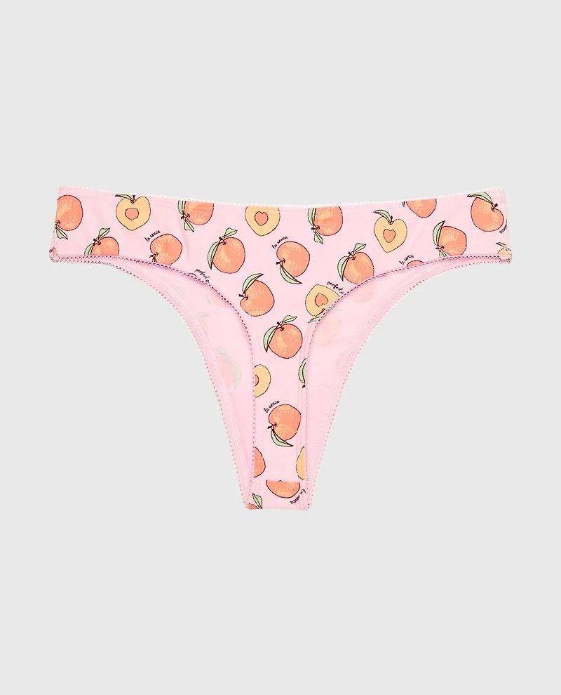 Thong Cotton Panty and Picot Trim Perfect Peach