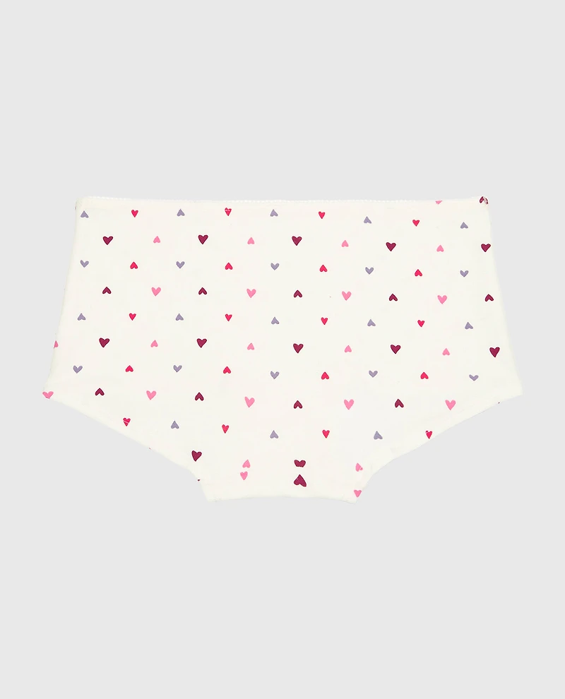 Culotte garçonne en coton avec bordure à pois et motif cœurs.