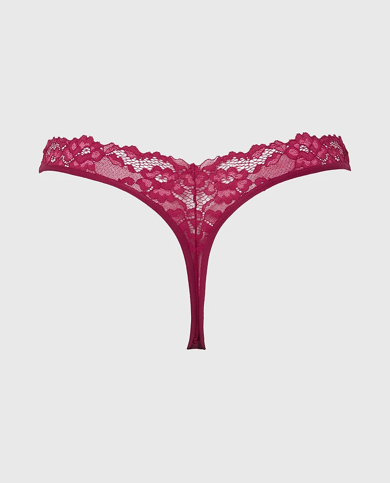 Diva Thong Panty with Romantic Lace Plum Rose