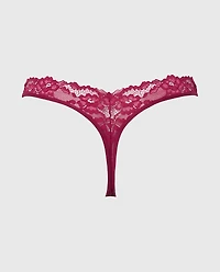 Diva Thong Panty with Romantic Lace Plum Rose