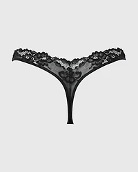 Diva Thong Panty with Romantic Lace Tuxedo Black
