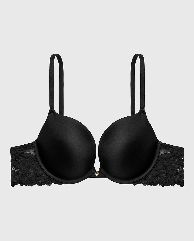 Soutien-gorge pigeonnant plongeant avec côtés en dentelle romantique noir smoking