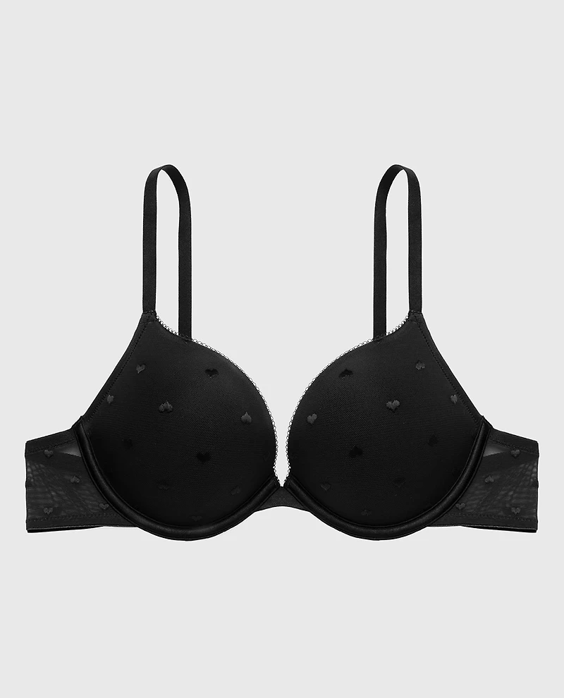 Soutien-gorge plongeant  + 2 tailles de bonnets avec résille en forme cœur noir smoking