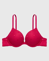 Up 2 Cup Plunge Bra with Heart Mesh Crimson