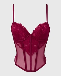 Lightly Lined Demi Bustier with romantic lace and Mesh Plum Rose