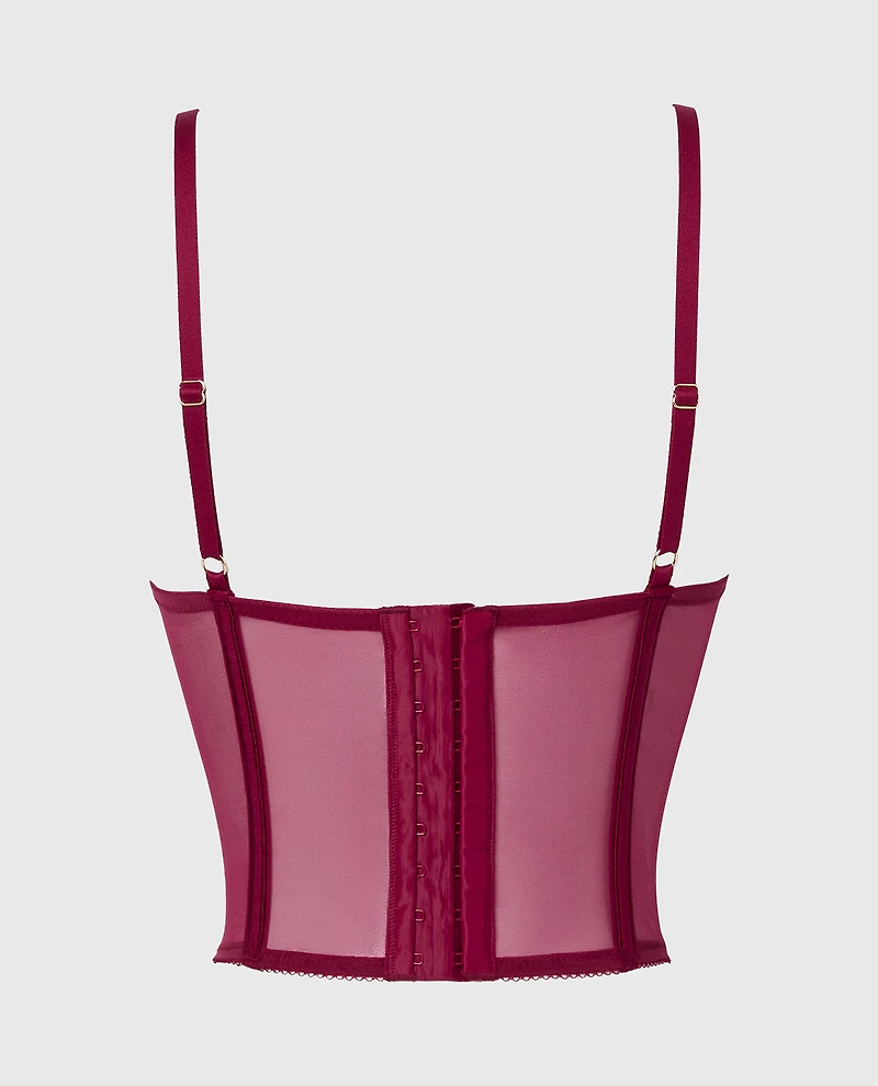 Lightly Lined Demi Bustier with romantic lace and Mesh Plum Rose