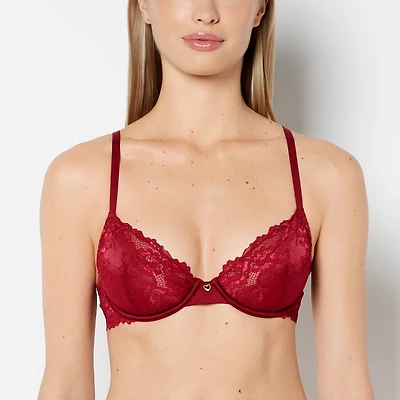 La Senza | Unlined Demi Bra with Romantic Lace in Plum Rose | Lace | Plum Rose | L