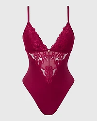 Removable Pad Bodysuit with Romantic lace and Microfiber Plum Rose