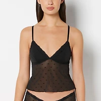 Cami With Heart Mesh And Lace Trim Tuxedo Black