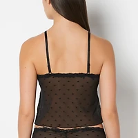 Cami With Heart Mesh And Lace Trim Tuxedo Black