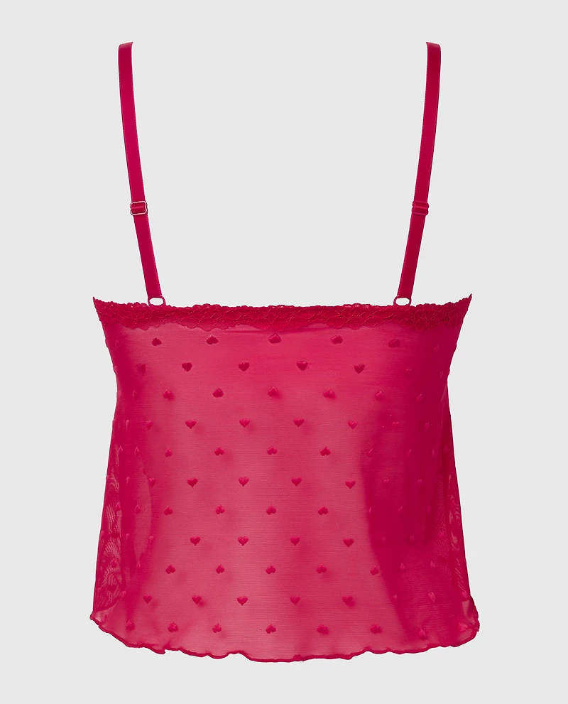 Cami With Heart Mesh And Lace Trim Crimson