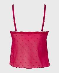 Cami With Heart Mesh And Lace Trim Crimson