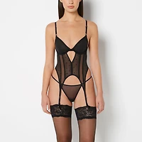 La Senza | Unlined Demi Merrywidow Heart Mesh in Tuxedo Black | Mesh | Tuxedo Black | XL