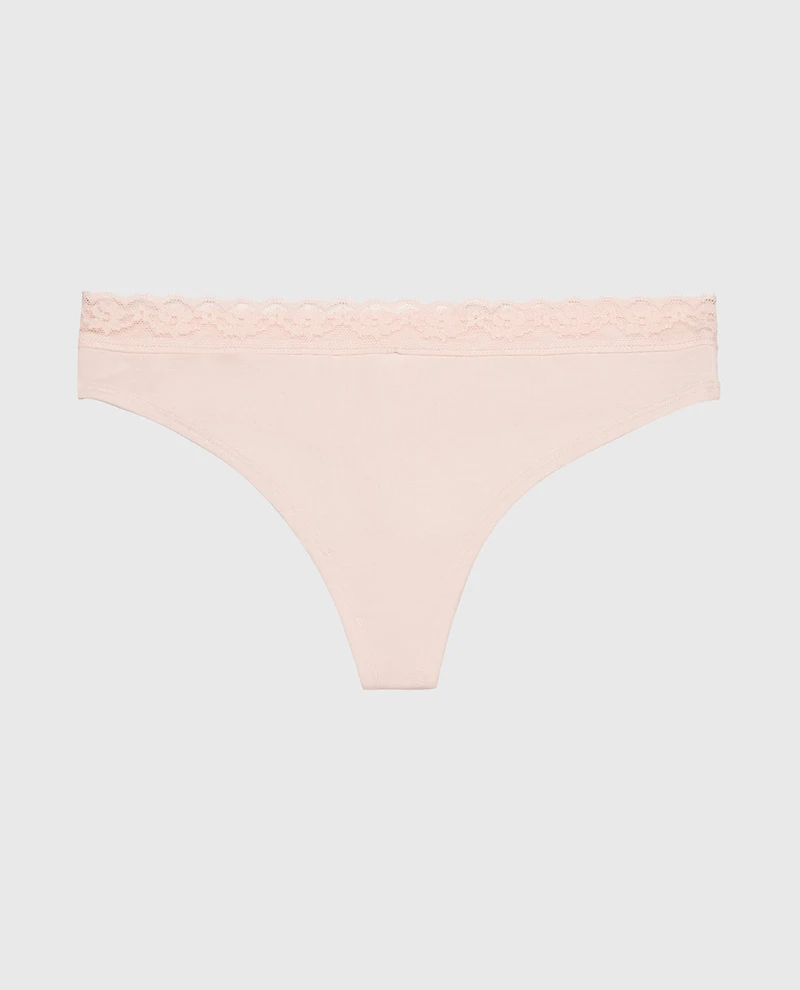 Ultrasoft Modal Cheeky Thong Panty with Lace Trim Pearl Blush