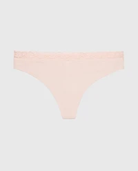 Ultrasoft Modal Cheeky Thong Panty with Lace Trim Pearl Blush