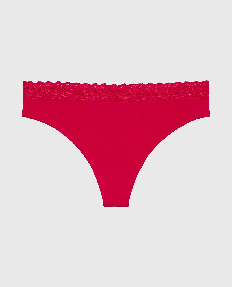 Ultrasoft Modal Cheeky Thong Panty with Lace Trim Crimson